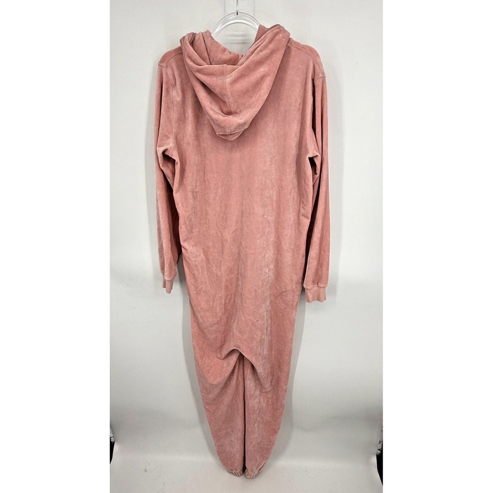 OnePiece Jumpsuit Size S Velour Velvet Pink Hooded Logo Soft Cozy Loungewear - Picture 2 of 9